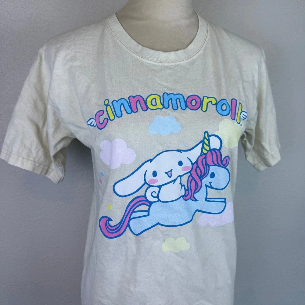 Sanrio Cinnamoroll Unicorn Ride Graphic Tee‎ Cream Cotton Shirt Womens Sz Small